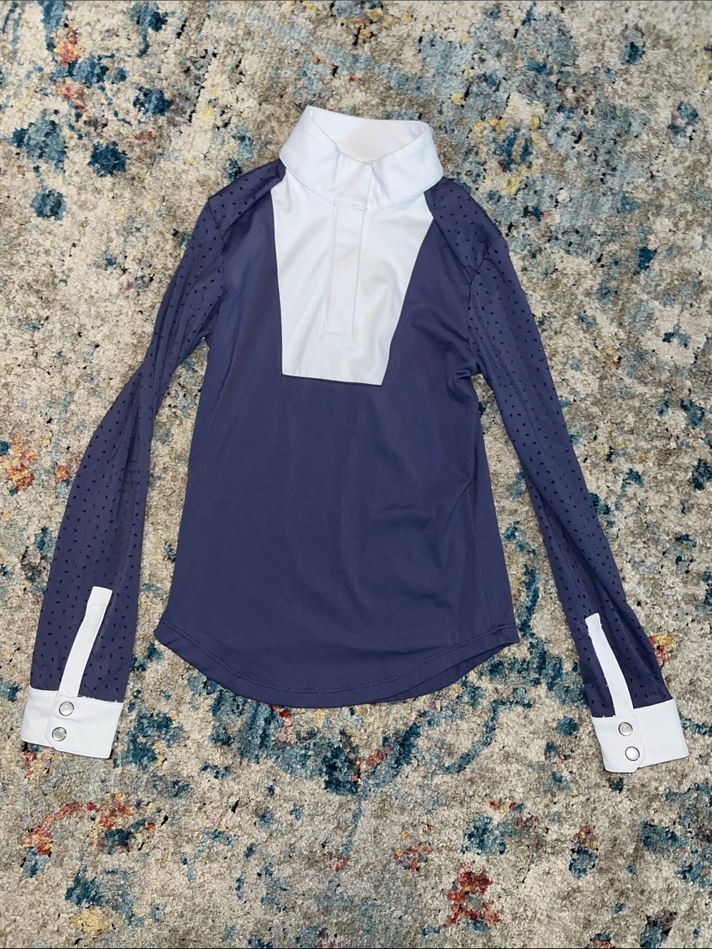 Girls' Navy and White Long Sleeve Equestrian Show Shirt